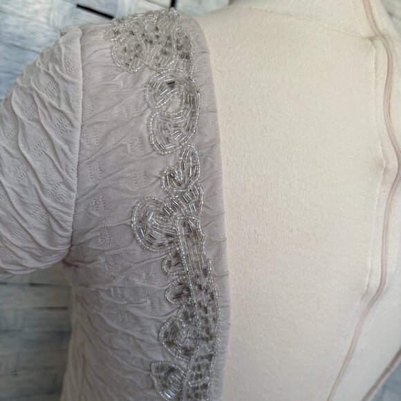 Free People Textured Beaded Scoop Neck Mini Dress Light Beige Short Sleeve - Picture 7 of 11